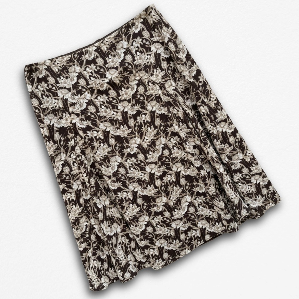 Nine & Co Nine West Brown Floral A-Line‎ Skirt Size 10 Cottagecore Midi Skirt
